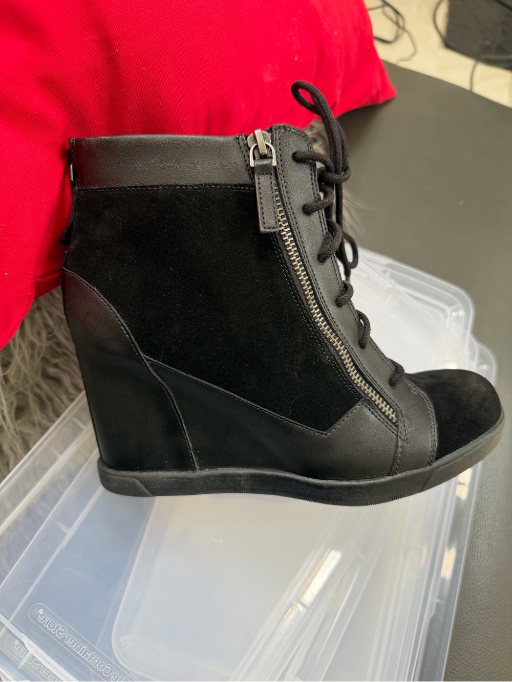 Black Wedge Lace-Up Ankle Sneakers - Women's